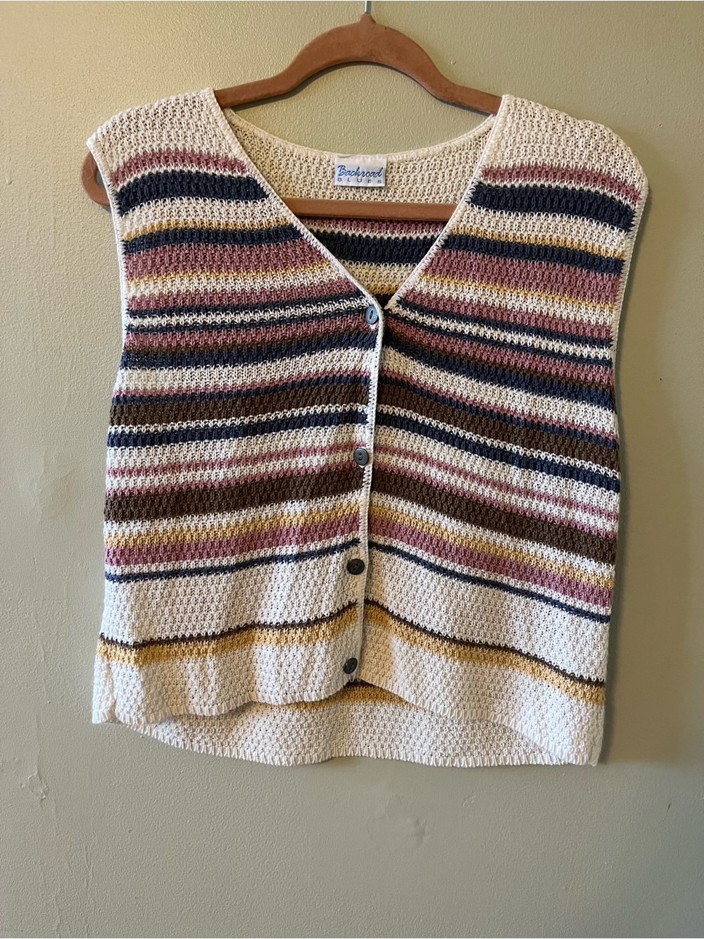 Striped Button-Front Knit Vest - Cream Multi